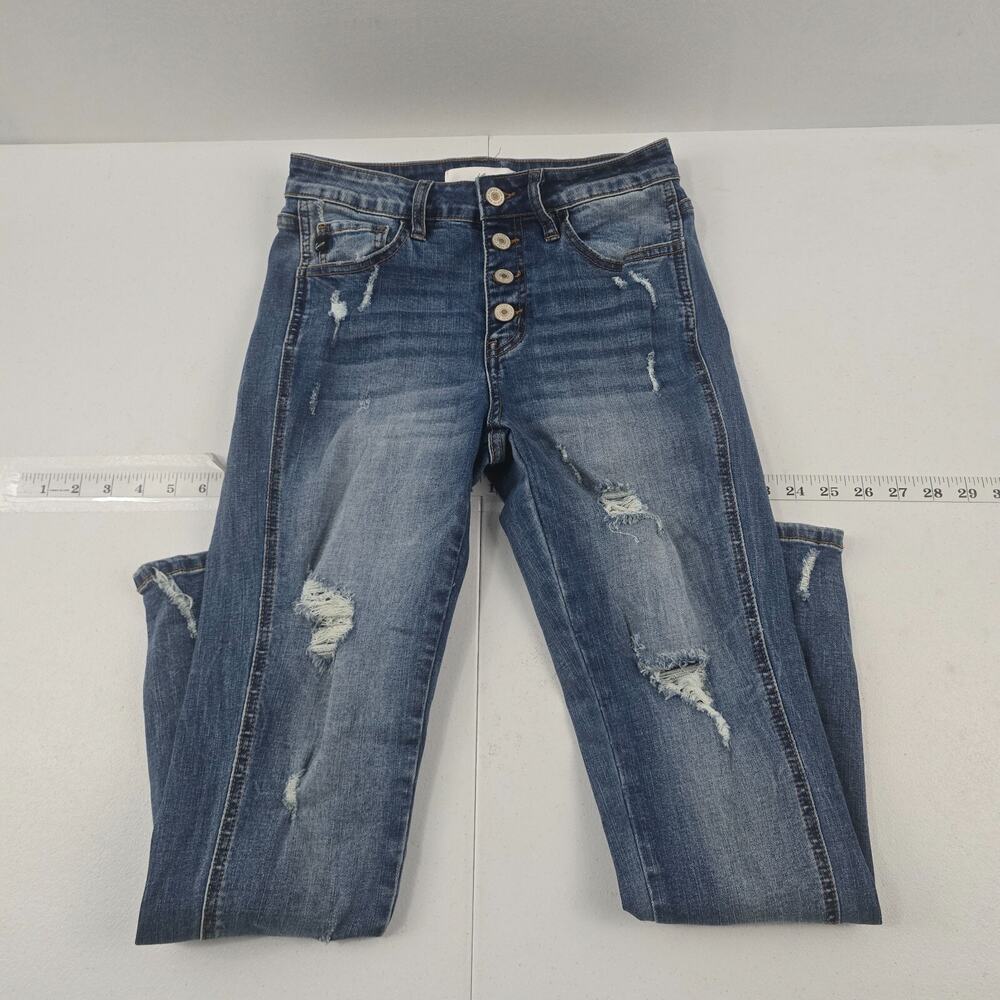Kancan Ellington High rise ankle skinny jeans button fly distressed 3/25‎ 5590